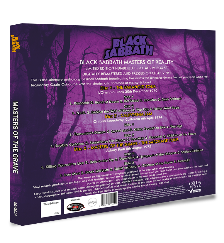 Black Sabbath - Masters of Reality (Limited Edition Numbered Triple Album Box Set on Clear Vinyl)
