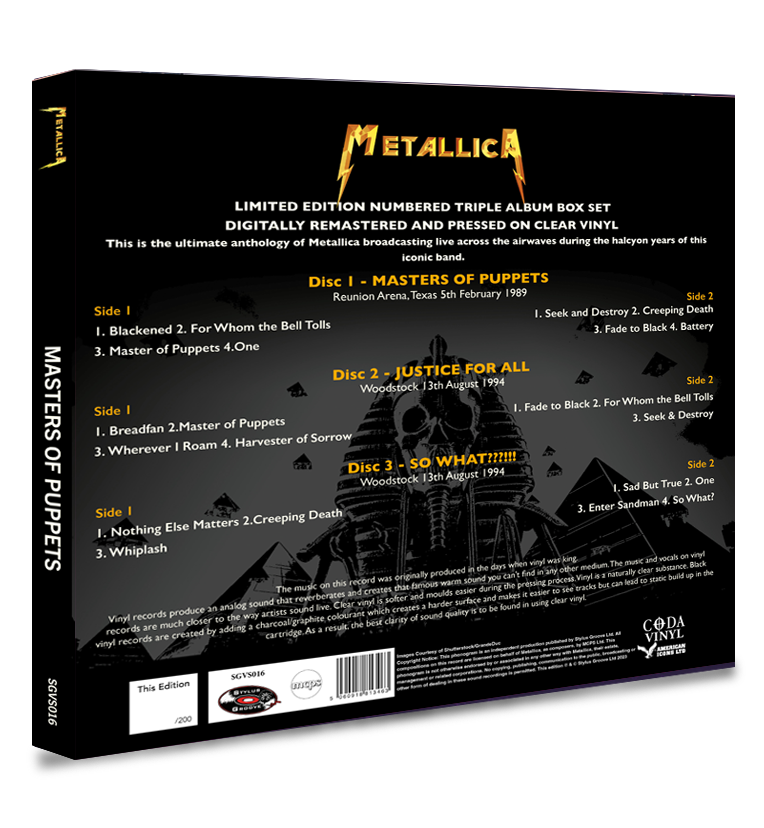 Metallica - Masters of Puppets (Limited Edition Numbered Triple Album Box Set on Clear Vinyl)