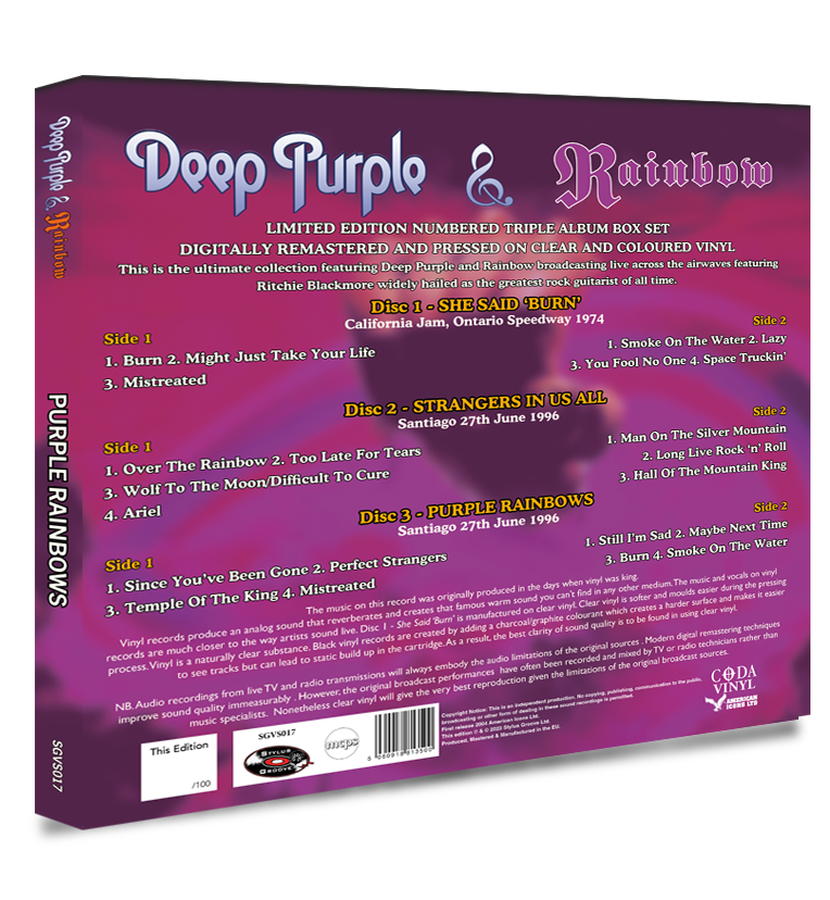 Deep Purple & Rainbow - Purple Rainbows (Limited Edition Numbered Triple Album Box Set on Clear & Coloured Vinyl)