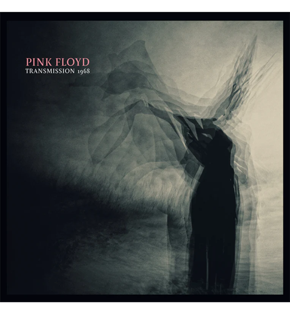 Pink Floyd Transmission 1968 album cover featuring monochrome abstract artwork of a silhouetted figure against a smoky background.