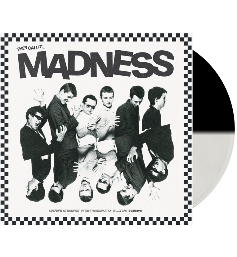 Madness ‘They Call It’ vinyl record with a black-and-white two-tone disc and checkerboard album sleeve featuring the band.
