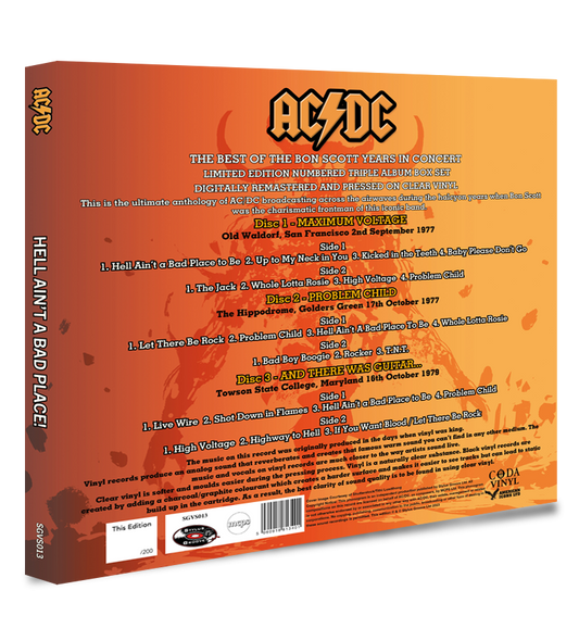 AC/DC - Hell Ain't A Bad Place! (Limited Edition Numbered Triple Album Box Set on Clear Vinyl)