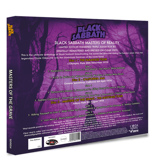 Black Sabbath - Masters of Reality (Limited Edition Numbered Triple Album Box Set on Clear Vinyl)