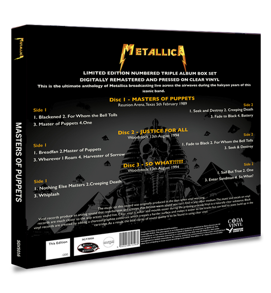 Metallica - Masters of Puppets (Limited Edition Numbered Triple Album Box Set on Clear Vinyl)
