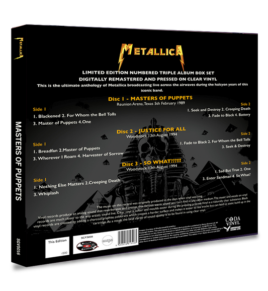Metallica - Masters of Puppets (Limited Edition Numbers 1-10 Triple Album Box Set on Clear Vinyl)