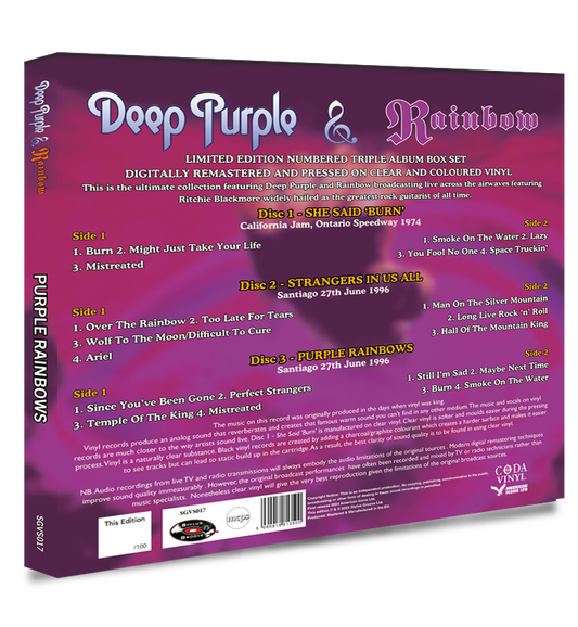Deep Purple & Rainbow - Purple Rainbows (Limited Edition Numbered Triple Album Box Set on Clear & Coloured Vinyl)